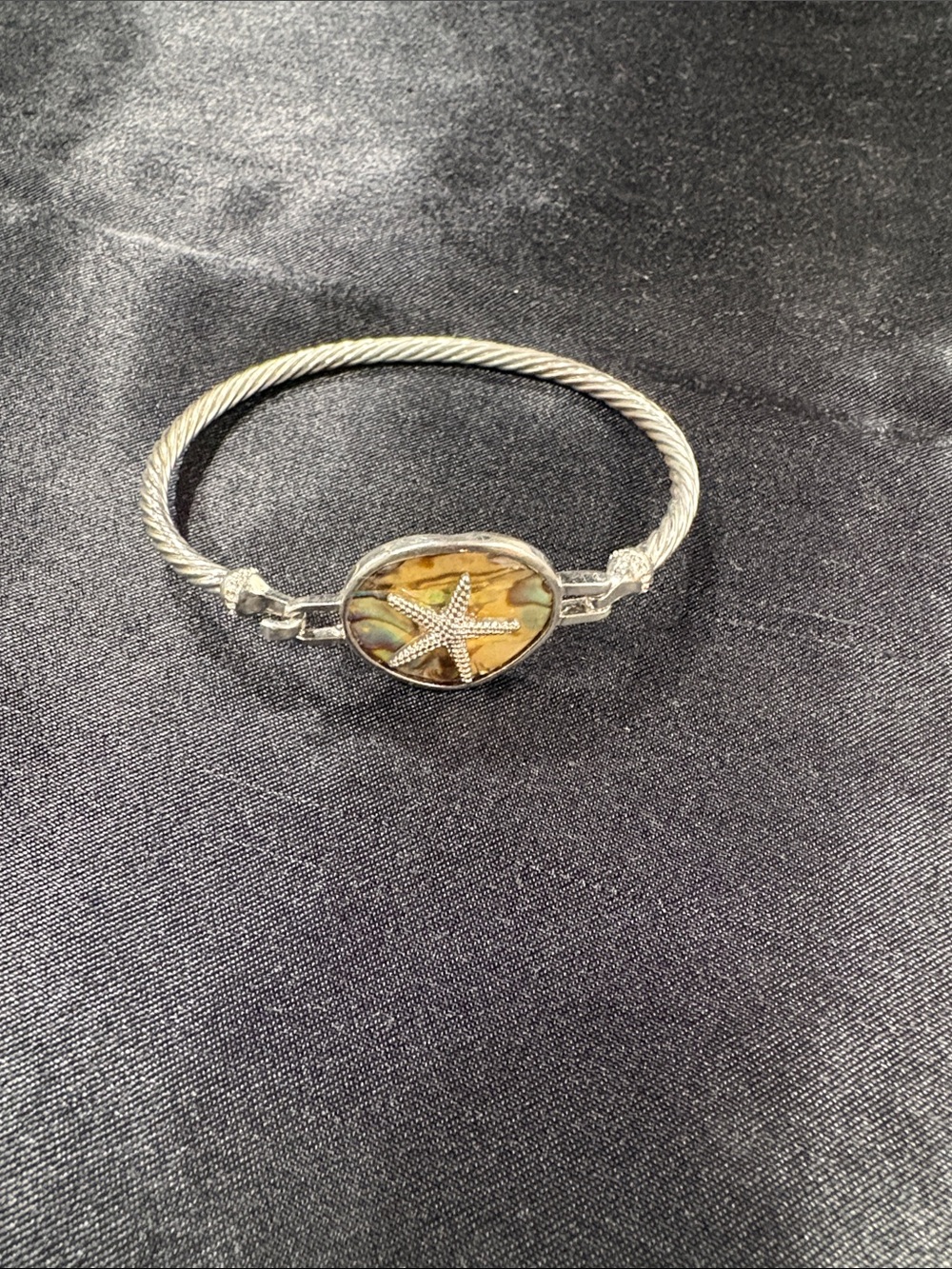 Silver-Tone Starfish Abalone Cable Bangle Bracelet - Silver